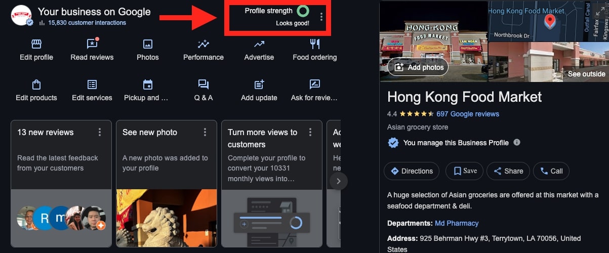 Hong Kong Super Market Google My Business Profile Strength